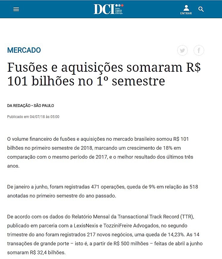 Fuses e aquisies somaram R$ 101 bilhes no 1 semestre